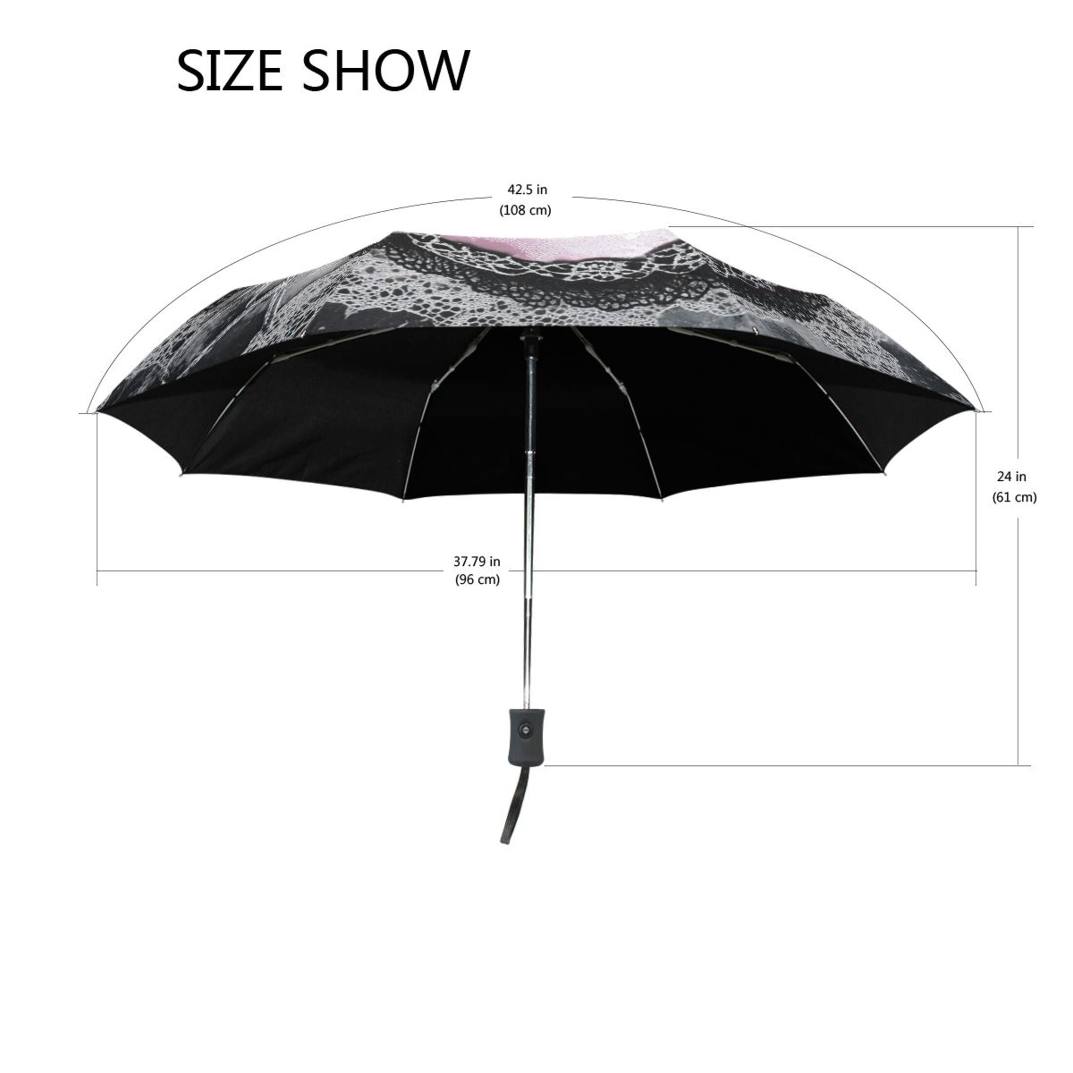 YAZAOO One-Touch Auto Open Close Rain Umbrella With Creative Heart Lace Bow Pattern