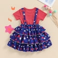thumbnail image 3 of Toddler Girl 4th of July Outfit Short Sleeve T Shirt + Stars Stripes Suspender Skirts Overall Dress Set Kids Fourth Of July Clothes, 3 of 7