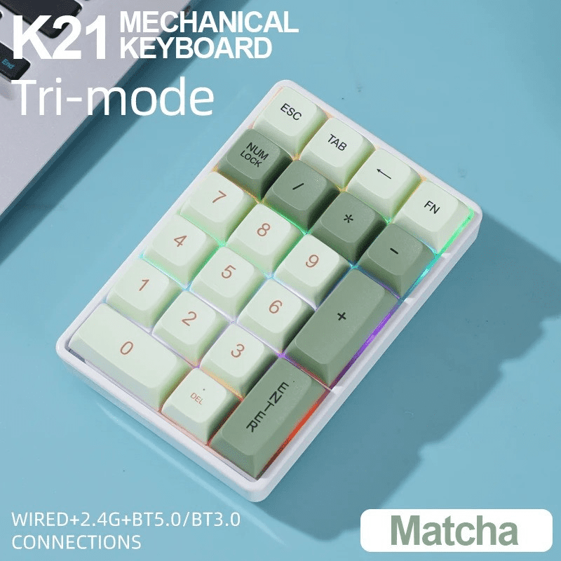 K21 21-Key Wireless Mechanical Keyboard BT/2.4Ghz/USB-C Connection Colourful Lighting Full Key Hot-Swap for PC Laptops