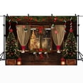 thumbnail image 3 of Mocsicka-telón de fondo para fotografía, pared de madera, ventana, árbol de Navidad, corona, cortinas doradas, retrato familiar de Navidad, 3 of 3