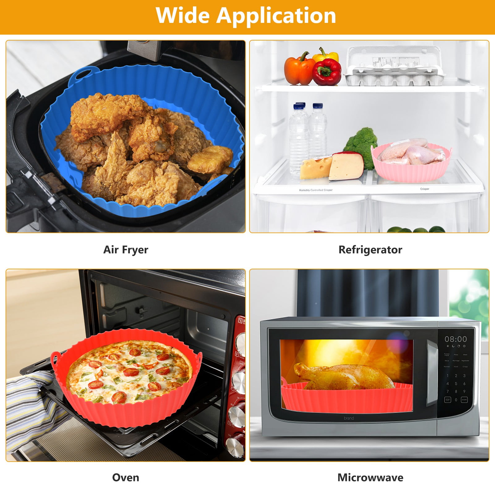 AOWOO 3 Pack Air Fryer Silicone Liners Pot for 3 to 5 QT, Air Fryer Silicone Basket Bowl, Replacement of Flammable Parchment Paper, Reusable Baking Tray Oven Accessories (Top 7.5in, Bottom 6.8in)