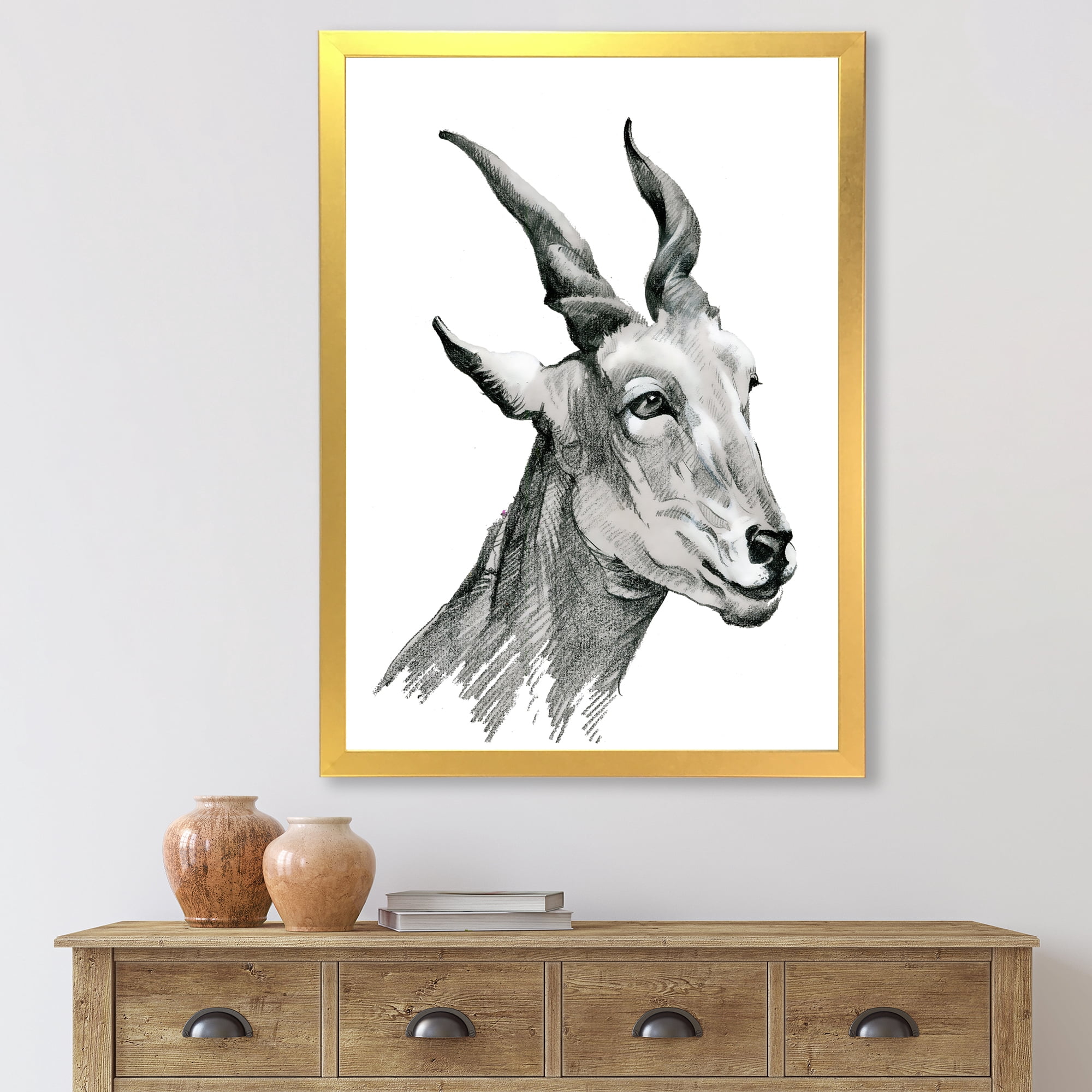 Designart 'Black and White Portrait Of Goat I' Farmhouse Framed Art Print