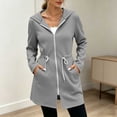 thumbnail image 5 of Womens Zip up Long Hoodie - Lightweight Soft Fleece Front Zipper Hooded Jackets with Side Pockets Tie Waist Loose Casual Long Sleeve Winter Coats Gray XXL, 5 of 7