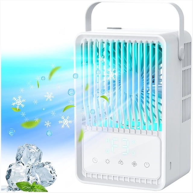Aire Acondicionado Enfriador de Aire Evaporativo con 3 Velocidades de Viento Aire Acondicionado Personal Ligero de 7 Colores para Habitación Oficina