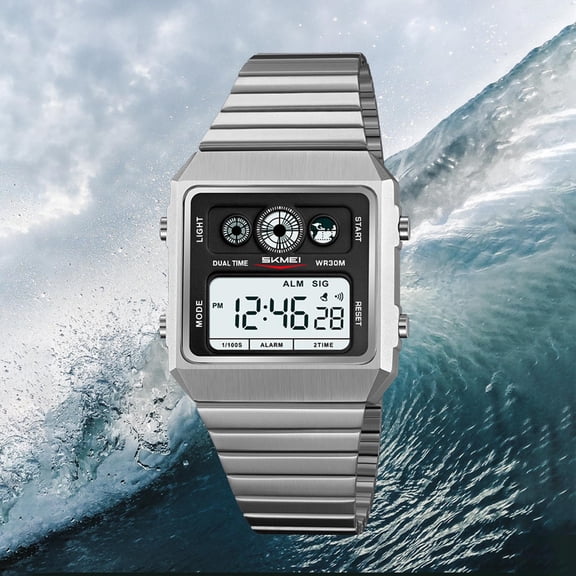 Dtchengua Men's Tactical Digital Watch -Water Resistant,Rugged for Outdoor & Daily(Silver)