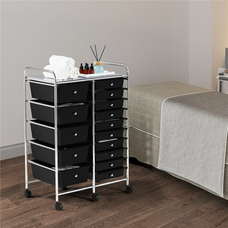 15 Drawers Storage Trolley Mobile Rolling Utility Carts Home Office  Organizer