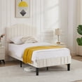 thumbnail image 2 of VECELO Twin Size Bed Frame with Upholstered Flannel Fabric Adjustable Headboard, Strong Wood Slats Supports, No Box Spring Needed, Beige, 2 of 8