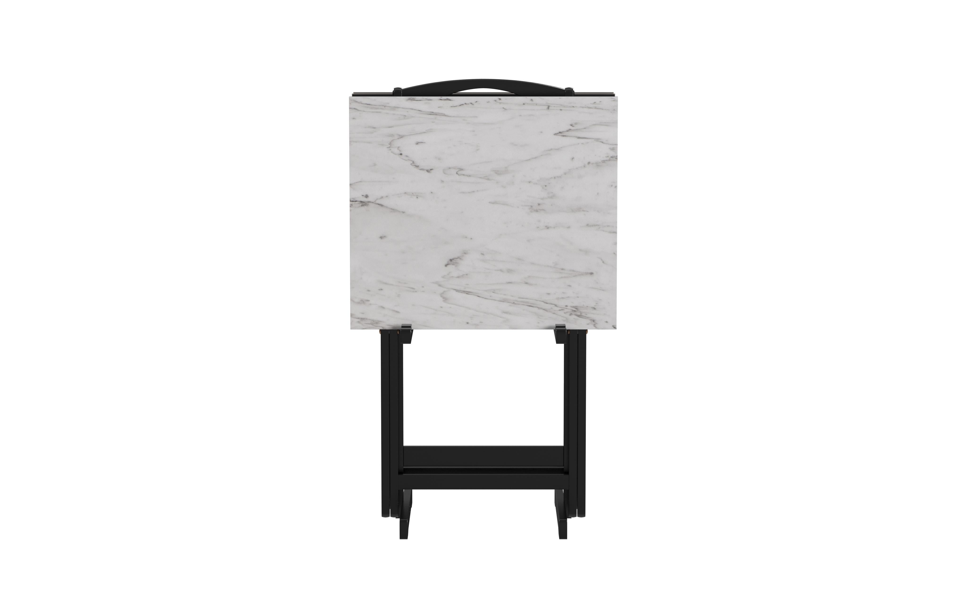 Hazel Grove Holton 5 piece Faux Marble Folding TV Snack Tray Table Set White Walmart
