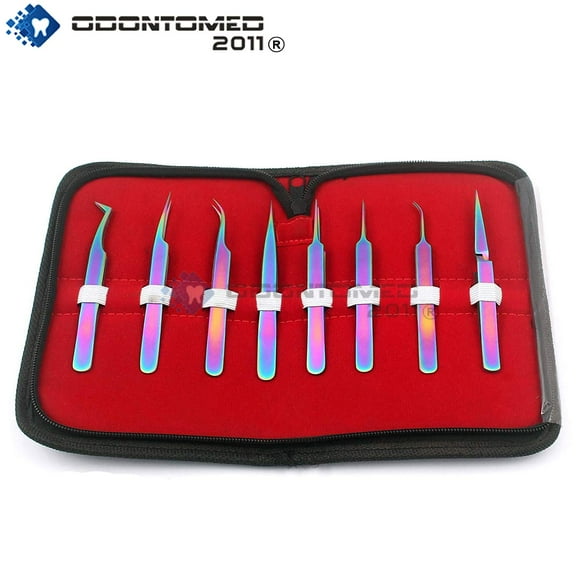 OdontoMed2011® Premium Set Of 8 Pcs Rainbow Titanium Stainless Steel Electronic Craft Jewellery Watch Makers Tool Tweezers Jewelry-making, Laboratory Work