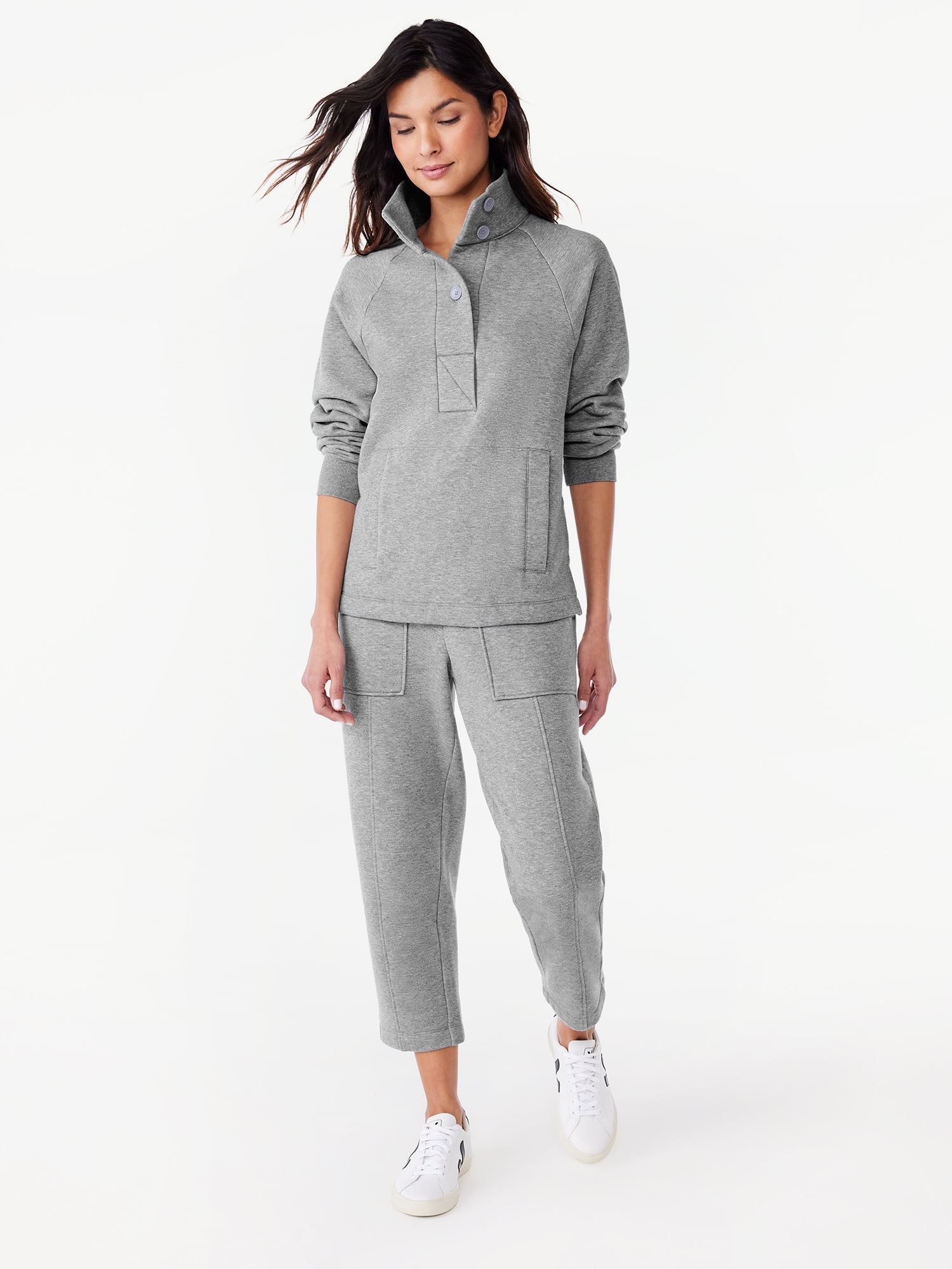 Free Assembly Women's Fleece Popover Sweatshirt with Raglan Sleeves, Size XS-XXXL