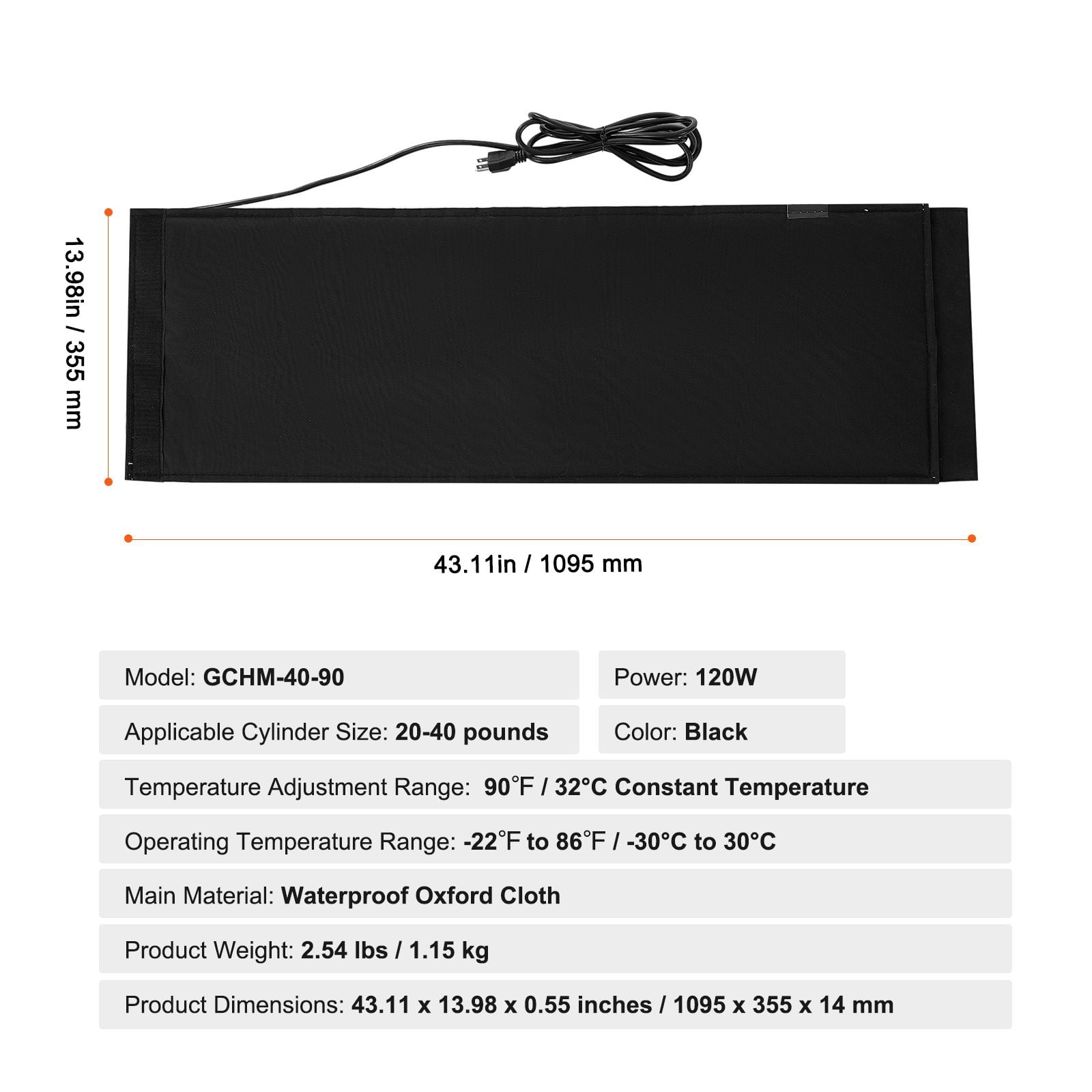 Propane Cylinder Heating Blanket 5-Layer Design Full-Wrap 90°F Constant Temperature Adjustable Controller for 20-40lb Gas Cylinders Outdoor Winter