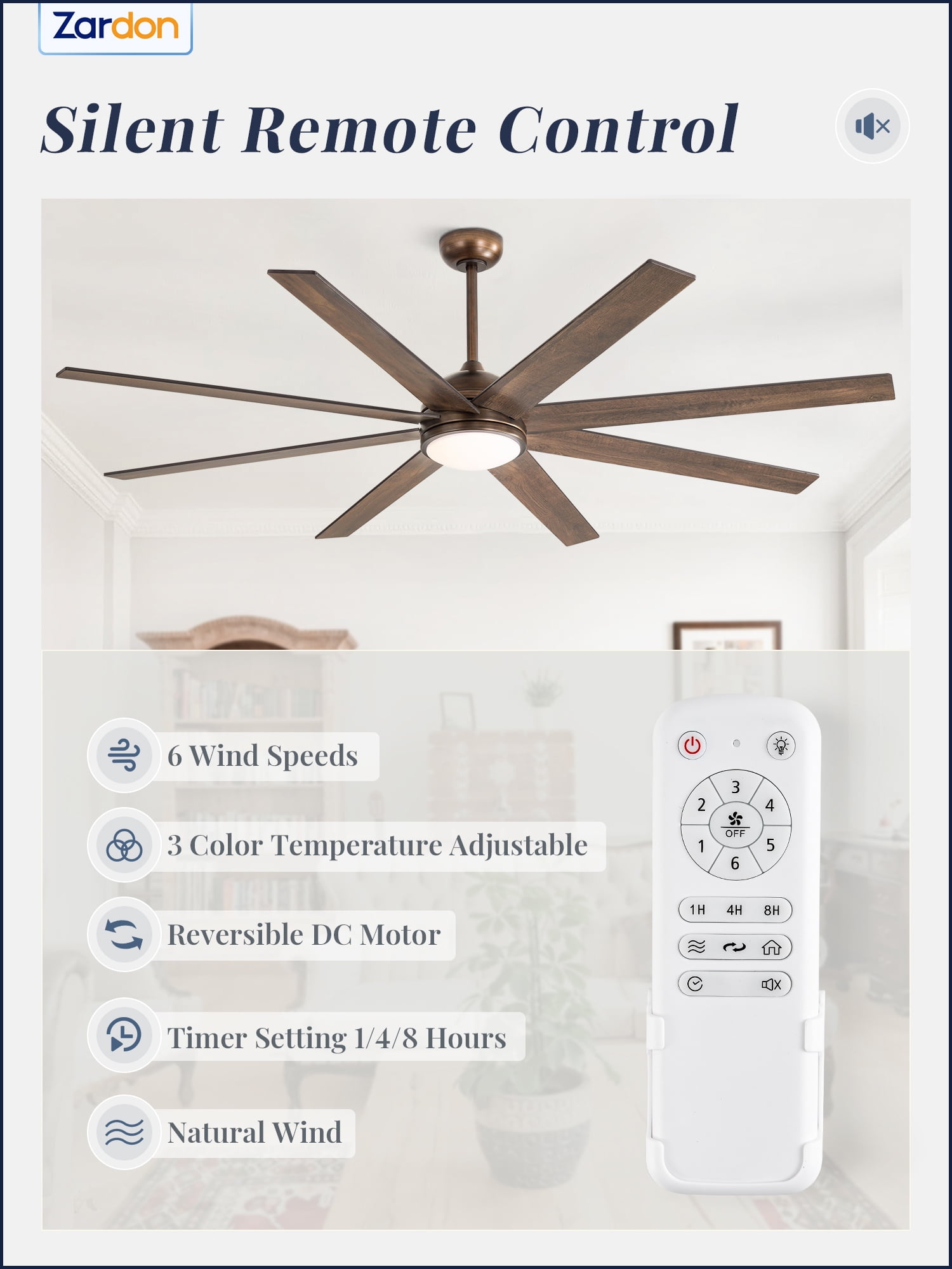 goon72 ダークブラウン38 Zardon 72 inch Large Ceiling Fan with Light and Remote