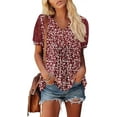 thumbnail image 2 of KISSMODA Womens V Neck Short Sleeve Summer Tops Button Down Pleated Tunic Tops Shirts S-3XL, 2 of 5