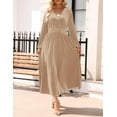 thumbnail image 3 of YOGAFOX Women's Fall V Neck Velvet Long Sleeve Casual Party Midi Dress Champagne XL, 3 of 5
