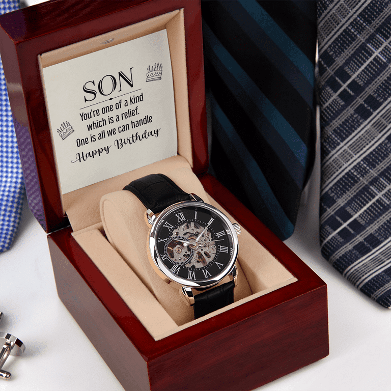 Son You're One of a Kind Men's Openwork Watch With Mahogany Box