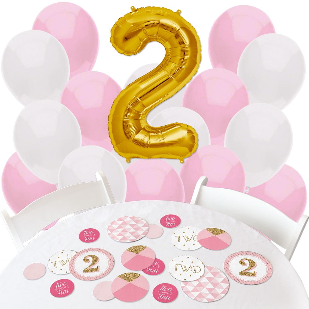 Two Much Fun Girl Confetti and Balloon 2nd Birthday  
