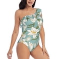 thumbnail image 5 of Balery Lilies Flowers One Shoulder Swimsuits for Women Ruffle Swimsuits Tummy Control One Shoulder Bathing Suits-X-Large, 5 of 8