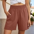 thumbnail image 5 of Linen Shorts for Women Summer Casual Lightweight Elastic High Waist Wide Straight Leg Loose Beach Shorts with Pockets, 5 of 7