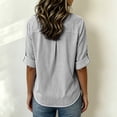 thumbnail image 4 of Staron Women's Striped Casual Button-Up Blouse Short Sleeve V Neck Lightweight Summer Tops Fashion Basic Shirt Black L, 4 of 6