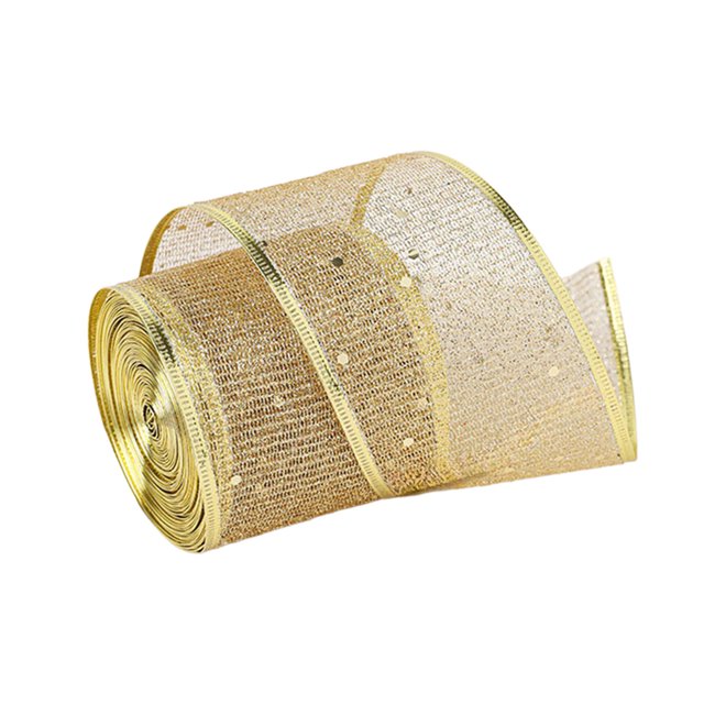 Christmas Decorative Ribbon Silk Satin Ribbon For Gift Wrapping And Tree Decor Polyester Material Gold Color 78.74 Inch Length Glittering Design 1 Piece