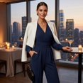 thumbnail image 4 of Jumpsuits for Women Summer Dressy V Neck High Waist Long Sleeve Romper with Pockets Casual Summer Beach Trendy Outfit, 2XL, 4 of 7