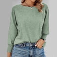thumbnail image 4 of FAIWAD Womens Long Sleeve Tops Dressy Casual Crew Neck Ruffle Cuff Pullover Solid Color Basic Smocked Blouses, 4 of 6