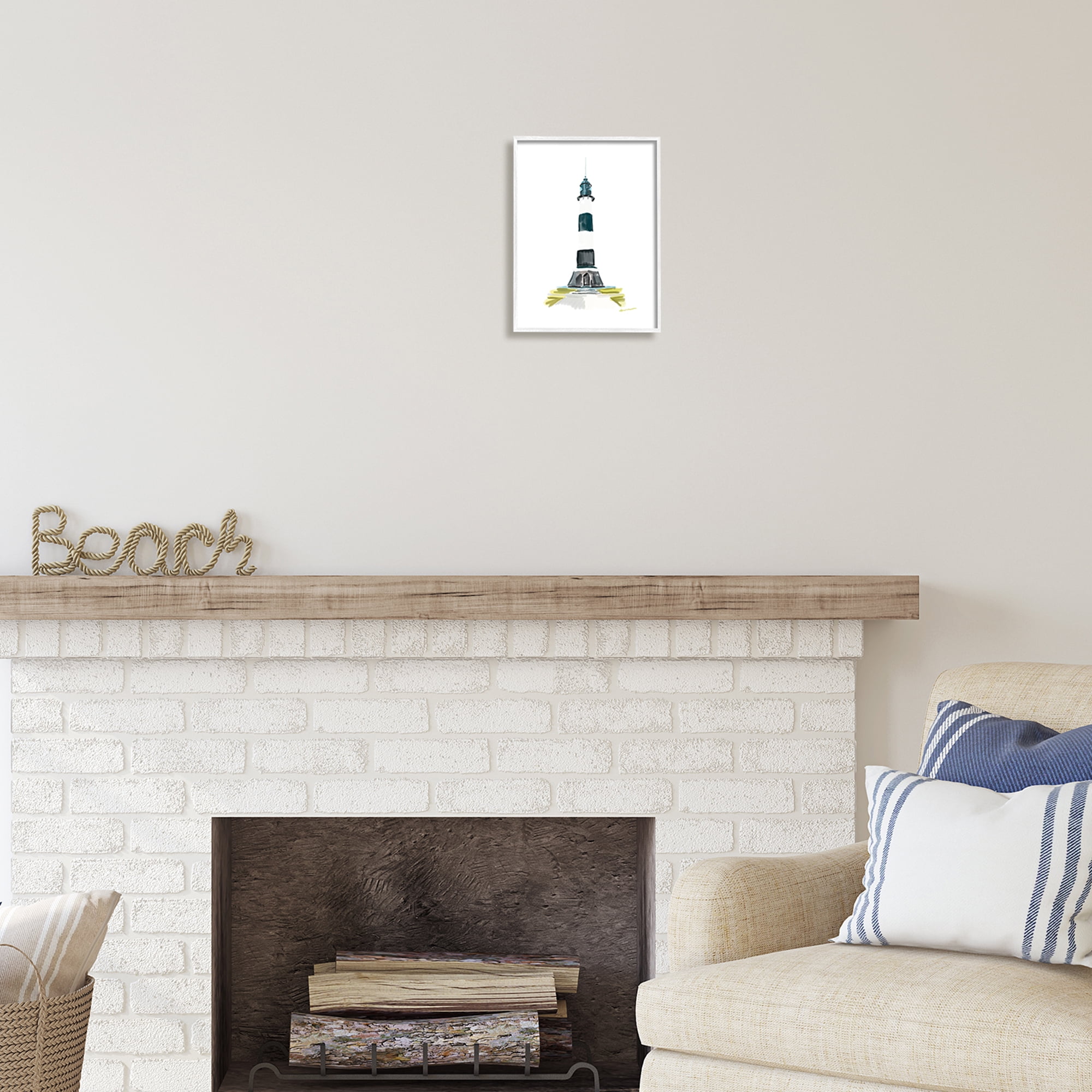 Stupell Industries Simple Modern Lighthouse Nature Painting White Framed Art Print Wall Art, 11 x 14