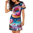 thumbnail image 2 of Fotbe Starry Sky Colorful Donut Pattern Women's Cotton Nightgown Sleepwear Short Sleeves Shirt Casual Print Sleepdress, 2 of 6