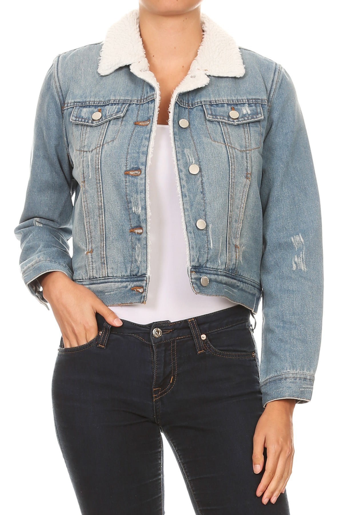 Fashion2Love Women's Juniors Fashionable Button Front Sherpa Lined