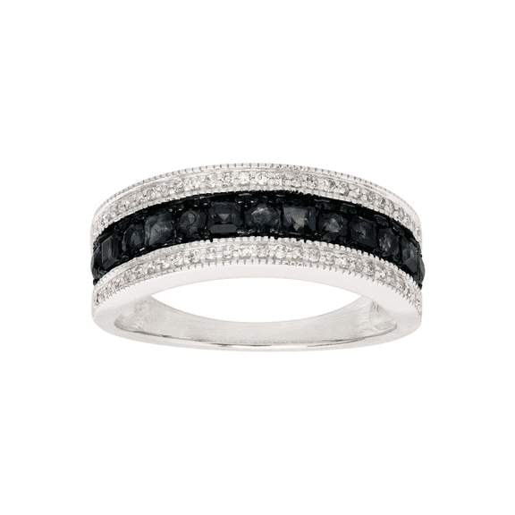 Women's Welry Natural Sapphire & 1/6 cttw Diamond Band Ring in 14kt White Gold, Size 7