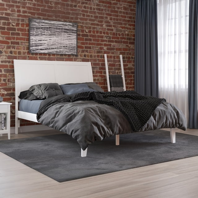 Lit Plateforme Grand en Bois Massif Portland, Blanc