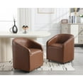 thumbnail image 5 of Guyou Leather Barrel Chairs, 24.5" Wide Accent Chairs for Living Room & Dining Room, Genuine Leather Lounge Chairs, Brown, 5 of 8