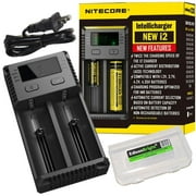 NITECORE i2 Intellicharge Universal Smart battery Charger Bundle with 2 EdisonBright AA to D type battery spacer_converters
