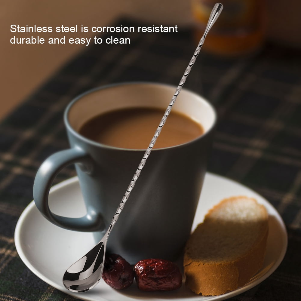 Cucharas De Té Helado De Mango Largo, Cuchara Negra Mate De 9.1 Pulgadas, Cuchara De Café De Acero Inoxidable, Cucharas De Postre, Cucharaditas, Agitadores Largos Para Cóctel, Batido, Juego De 4