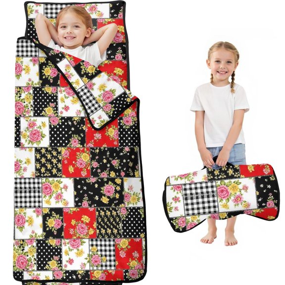 Pioneer Flower Floral Print Pattern Toddler Nap Mat for Teens Preschool Daycare, Teens Sleeping Mat Bag, Toddler Sleeping Bag with Pillow