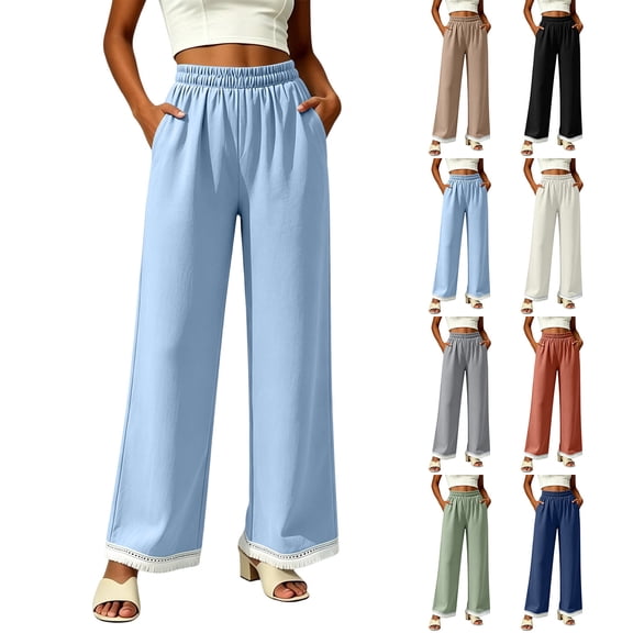 YuXingFu Womens Linen Pants Women Petite Relaxed Palazzo - Cargo Pocket Summer Black S