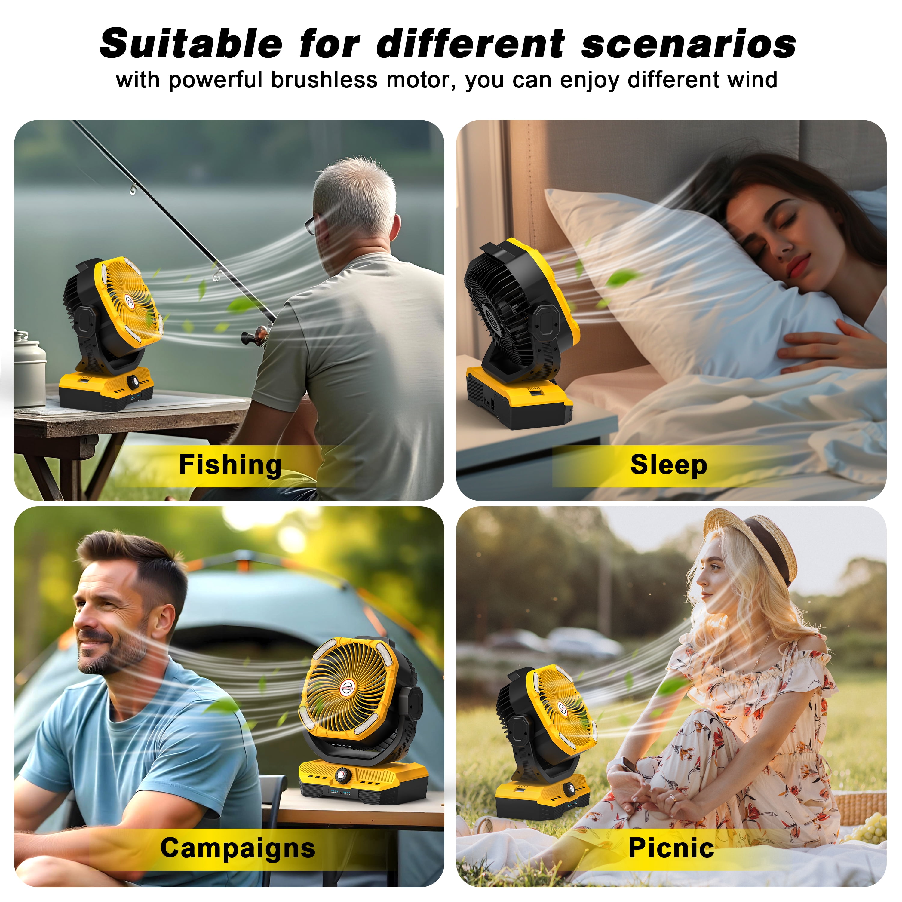 40000mAh Portable Camping Fan with LED Lantern - Rechargeable USB Battery-Powered Fan, 12V High-Power Cooling for Indoor/Outdoor, Tent, Emergency Light & Charging Station, Outdoor Activities