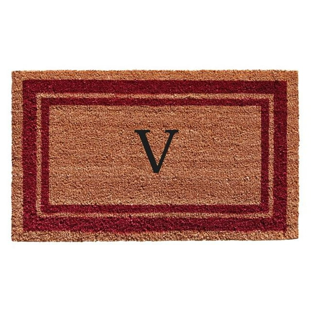 Calloway Mills 152992436V 24 x 36 in. Burgundy Border Monogram Rectangular Doormat, Natural - Letter V