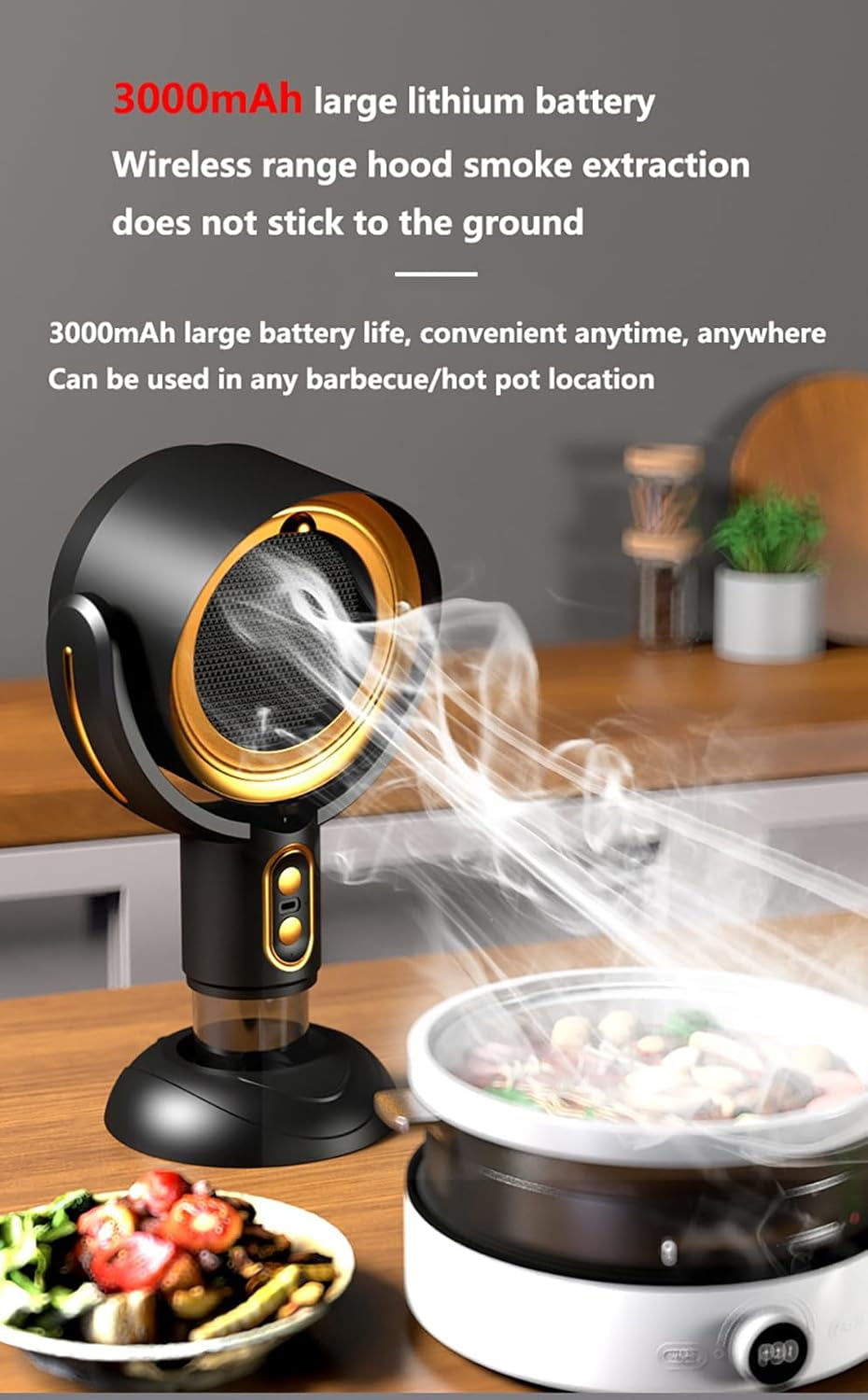 Portable Range Hood for Kitchen, Tabletop Smoke Extractor Fan with Washable Filter, USB Rechargeable Mini Kitchen Exhaust Fan, Desktop Ductless Smoke Vent Hood for Indoor Cooking & Hot Pot