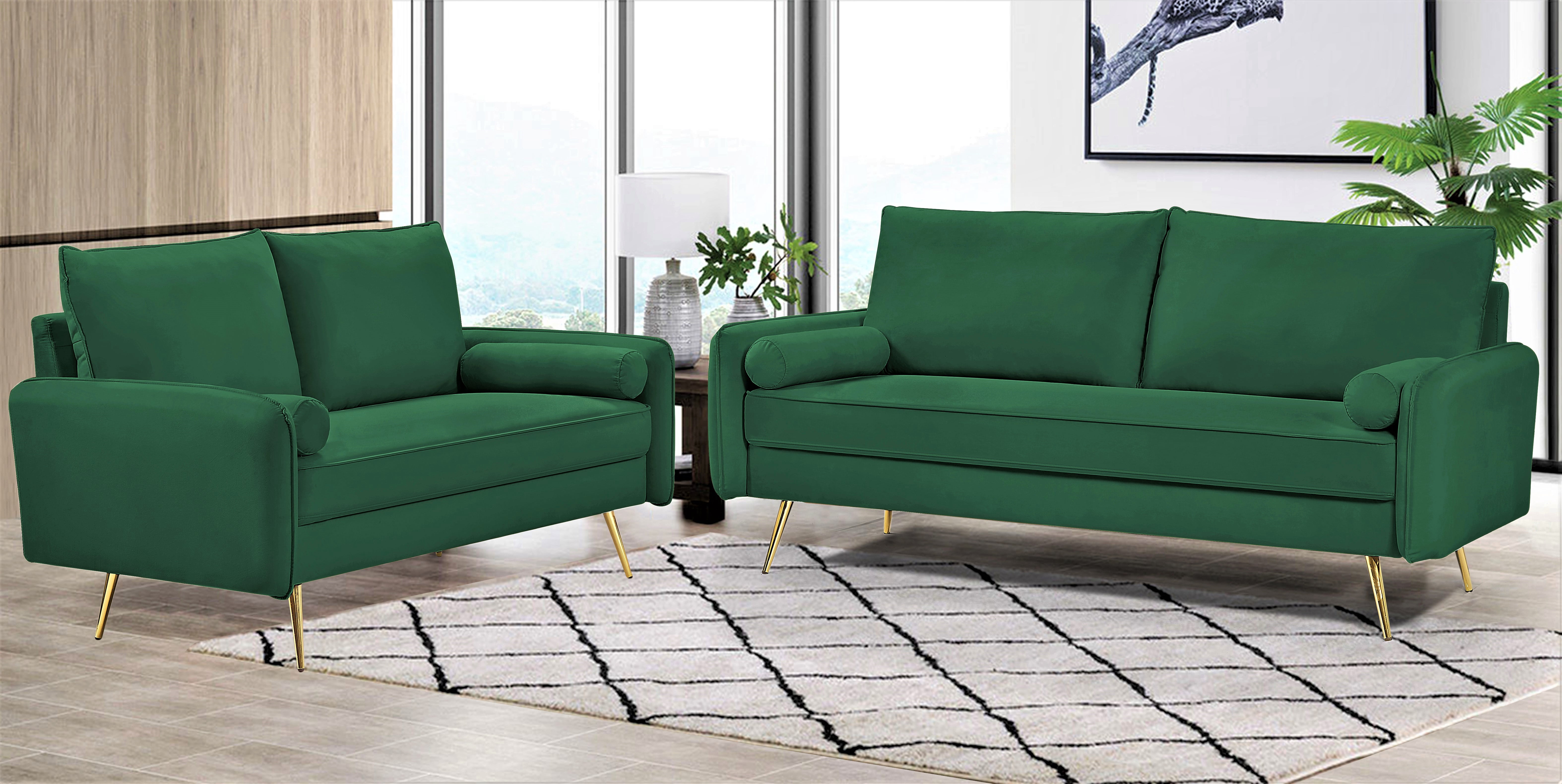 US Pride Furniture Villeda Velvet 2 PC Living Room Set Sofa & Loveseat Green