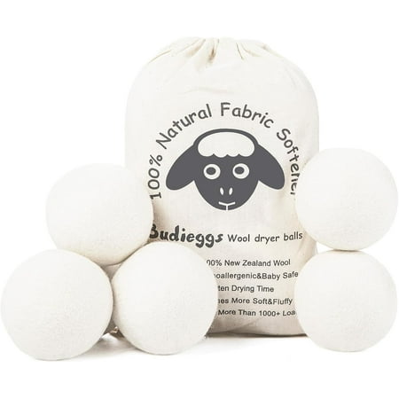 Wool Dryer Balls Organic XL 6-Pack, 100% New Zealand Wool Chemical Free Fabric Softener for 1000+ Loads, Baby Safe & Hypoallergenic, Fabrics Soft and Fluffy Naturally