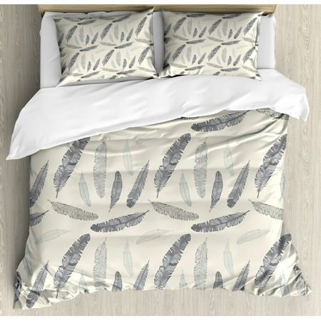 Feather King Size Duvet Cover Set Pattern Of Quills Hand Drawn
