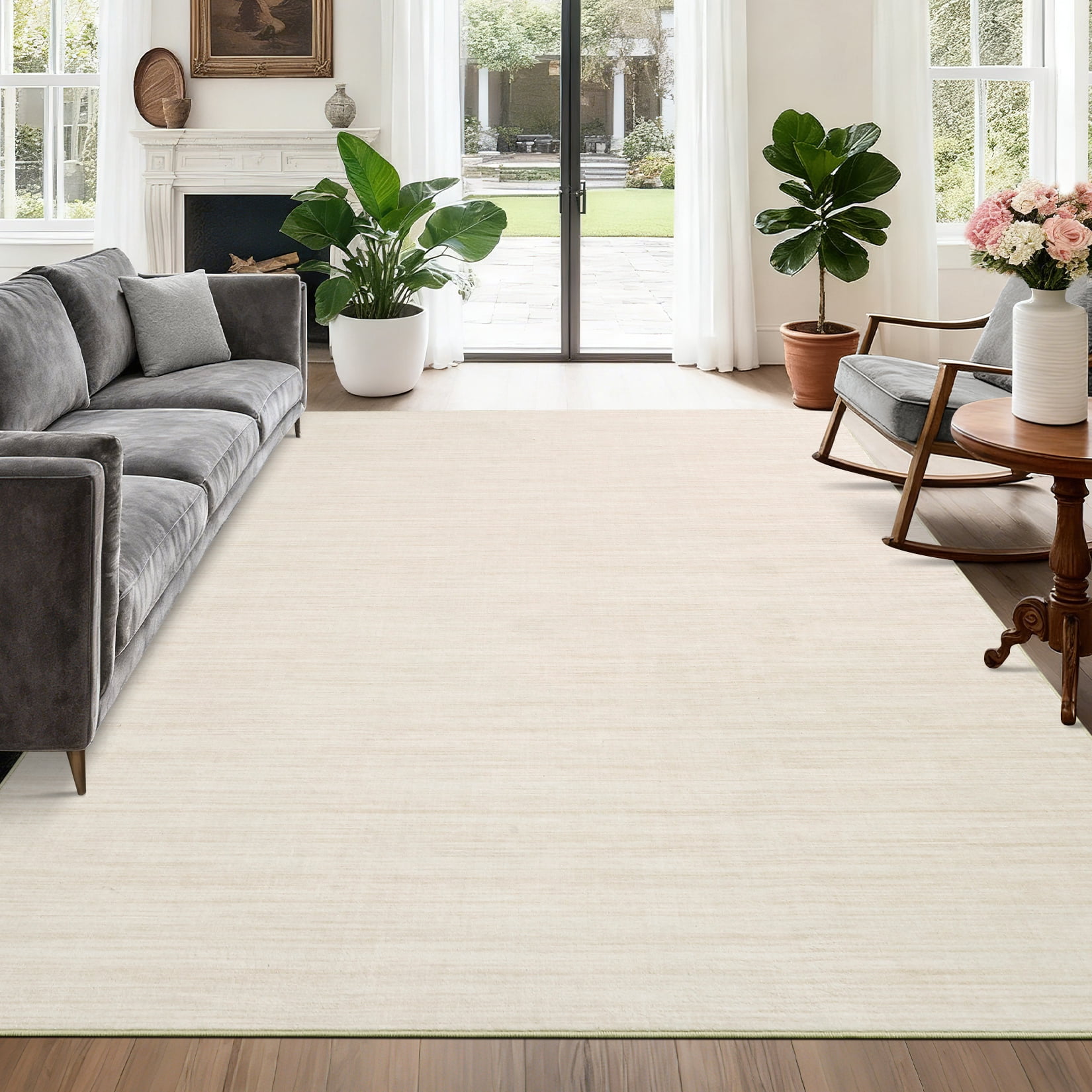 Garvee 5'x7' Modern Solid Color Area Rug with Non Slip TPR Backing, Washable Rugs Low Pile Non Shedding Indoor Carpet for Living Room Bedroom Home Office, Beige
