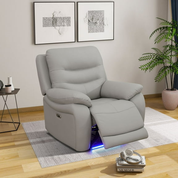 MAYEERTY Power Recliner Chair, Electric Breathable Leather Reclining Chair with USB Charging, Adjustable Backrest for Living Room, Light Grey