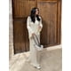 thumbnail image 5 of Vestido largo holgado plisado con volantes lisos para mujer, vestido largo elegante con cuello redondo acampanado, mangas largas, ropa de calle, 5 of 5
