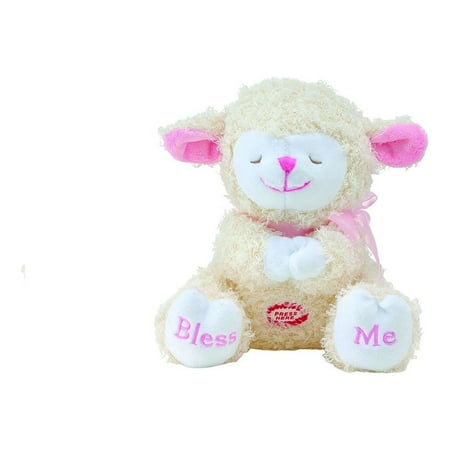 Praying Blue Baby Boy Lamb with Now I Lay Me Down to Sleep Sound 8" Plush Stuffed Animal by Fiesta Toys