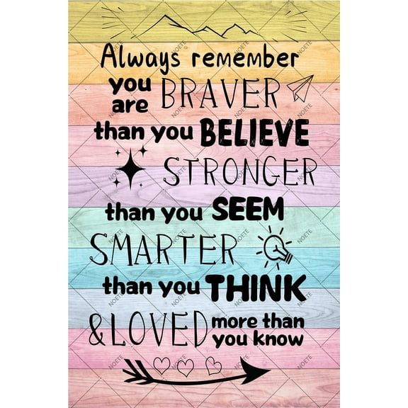 Noete Inspirational Tin Sign Always Remember You Are Braver Than You Believe Uplifting Inspirational Wall Art Motivational Decor for Office, Bedroom, Kids Room 12x16 Inch