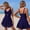 #047 Navy, variant on Felirenzacia Women's Modest One Piece Swimsuit, Ruffled Tummy Control Athletic Push Up Slimming Bathing Suit Floral Cutout Swim Dress,Navy,XL