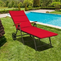 Costway 2PCS Aluminum Rattan Lounger Recliner 5-Position Adjustable Chair Red