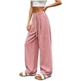 thumbnail image 2 of PBFRDSJ Y2K Striped Wide Leg Pants for Women Baggy Elastic Waist Drawstring Palazzo Pants Casual Vacation Flowy Clothes Free Sizes, 2 of 6